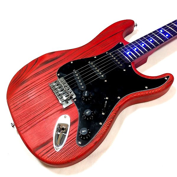 指板が光る安ギター MUSOO カスタムエレキギター LED付 MST2110 ボディ全体