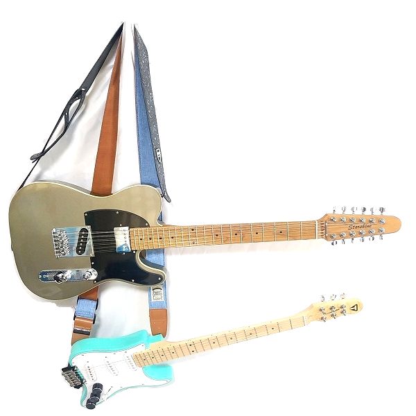取付け：Ibanez DCS50D-LBL シンプルにお洒落で長い安ギターストラップ 長さを活かしてギター2本持ちダブルネックごっこ 2