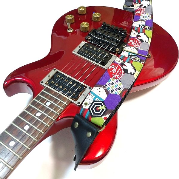取付け：ARIA SPS-2000KW 日本製 亀甲和柄 縁起物 安ギターストラップ キャンディアップルレッド Aria Pro II / CS CUSTOM その4