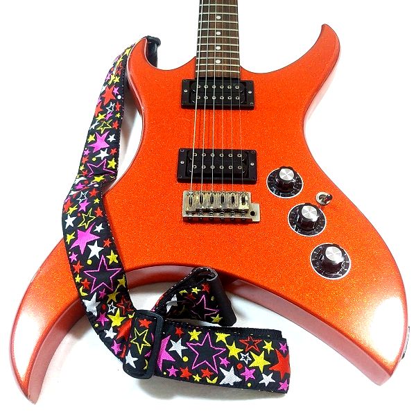 取付け：Perri's TWS-6800 星柄 ギターストラップ トゲゾーっぽいギターをスターでぶっ飛ばす！ 。Aria Pro II U-60T その2