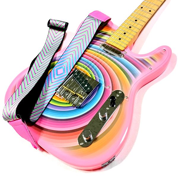 取付け 錯視×ピンク LEVY'S ( レヴィース ) イリュージョンシリーズギターストラップ その1